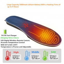Heating Insoles 3 Modes Adjustable Temperature USB Rechargeable Insoles with Wireless Remote for Outdoor Skiing COD