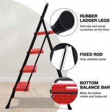 [US Direct]Portable Folding Ladder Red 4 Step Anti-Slip Wide Pedal Versatile Use for Home Office Garden COD