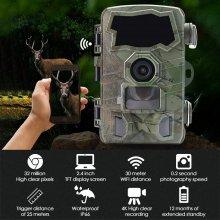 HC888 WIFI Wildlife Trail Hunting Camera 32MP Pixels 4K HD Video Recording IP66 Waterproof 30m Night Distance Phone Connection for Outdoors Natural Photography