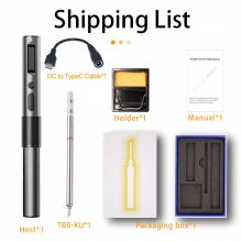 T65 Smart Soldering Iron with 1PCS Iron Heating Cores Fast Heating 65W Adjustable Temperature 150~450℃ Auto Sleep PD+QC Fast Charging Aluminum Alloy Handle