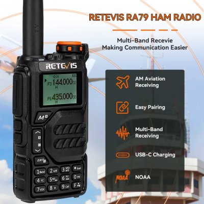 Retevis RA79 5W UV Dual Band Walkie Talkie AM FM Airband Frequency Receiving Multi-Band Receiving USB-C Charging Ham Portable Handheld Two Way Radio COD