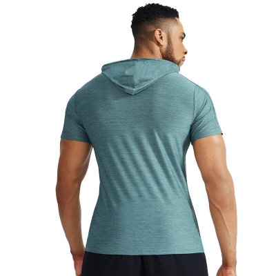 Men\'s Hooded Fitness T-shirt Quick Dry Sweat Elastic Sport Shirt Men Gym Exercise Sport Top for Outdoor Running Training COD
