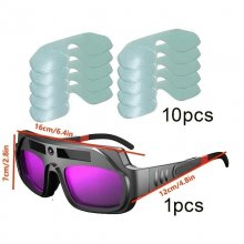 Auto Darkening Welding Goggles Anti-Scratch Large View Welder Glasses for Plasma Cut with 10 Pcs Lenses COD