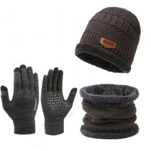 3pcs/set Women Men Winter Hat and Glove Sets Warm Knit Hat Snow Ski Skull Cap with Visor and Touch Screen Mittens Texting Gloves Set COD