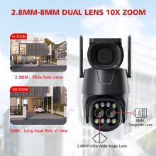 WiFi/4G IP Camera Dual Lens 2MP+2MP PTZ Security Camera 2.8mm-8mm 10X Zoom Outdoor AI Human Tracking Color Night Vision Monitoring Cam COD