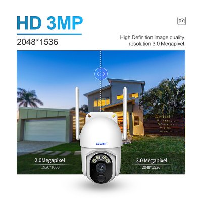 ESCAM QF103 3MP WiFi IP Camera Wireless PTZ Solar Panel Battery Cam Intelligent Night Vision Human Detection Two-way Audio IP66 Waterproof PIR Alarm Camera for Home Safety