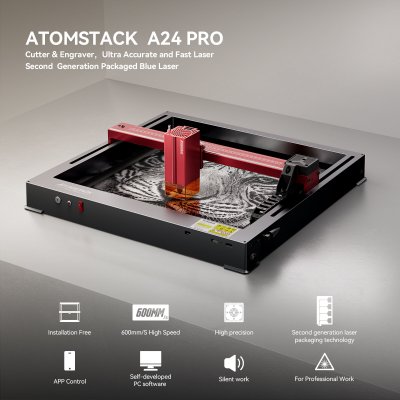 ATOMSTACK A24 Pro Laser Engraver 24W Laser Output Power Laser Engraving Machine with Installation Free / App Control / 455nm Blue Laser for Wood / Metal / Acrylic / Leather